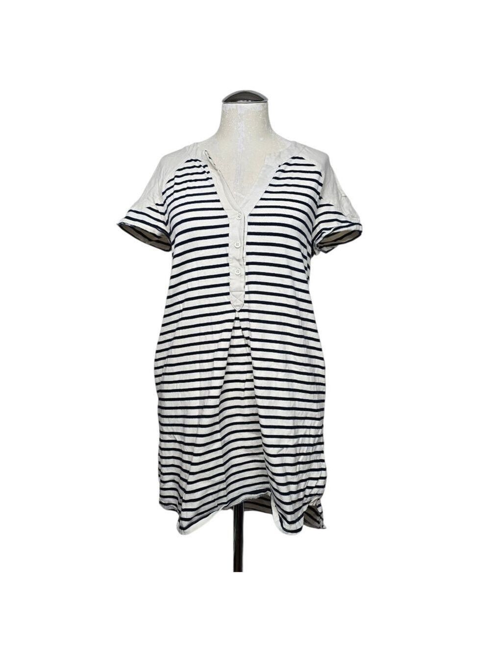 Sea New York Striped Henley Dress S Nautical Coastal Chic Preppy Boho Navy White